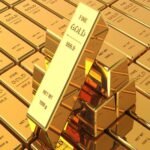 Big Set of Gold bars. Close up Image